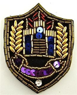 Emblem Patch with Gold Beads Sequins and Rhinestone 2.5" x 3"