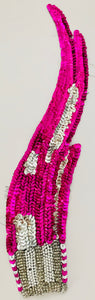 Flame Pair with Fuchsia and Silver Sequins and Silver and Pearl Beads 12" x 3"