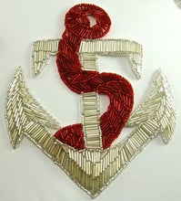 Load image into Gallery viewer, Anchor with Silver and Red or Blue Beads 7&quot; x 8&quot; - Sequinappliques.com