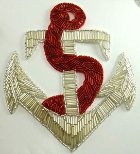 Anchor with Silver and Red or Blue Beads 7" x 8" - Sequinappliques.com