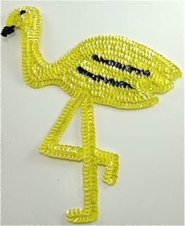 Flamingo with Yellow Sequins 7" x 8.5"
