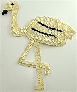 Flamingo with Beige Sequins 7" x 8.5"