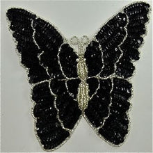 Load image into Gallery viewer, Butterfly with Black and Silver Sequins and Beads 7.5&quot; x 7&quot;