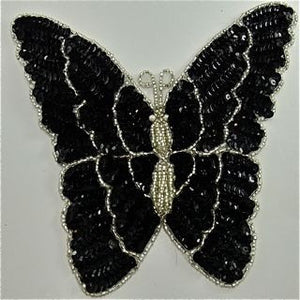 Butterfly with Black and Silver Sequins and Beads 7.5" x 7"