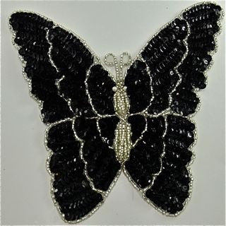 Butterfly with Black and Silver Sequins and Beads 7.5