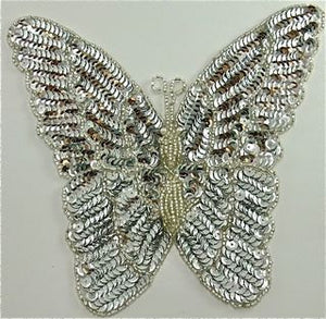 Butterfly with Silver Sequins and Bead 7" x 7"