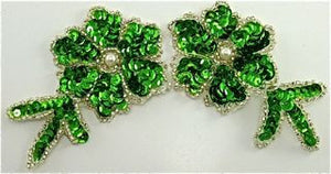 Flower with Green Sequins and Beads and Pearl 6" x 3"