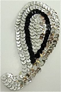 Designer Motif Paisley Silver Sequins with Black Accent 2.25" X 4"