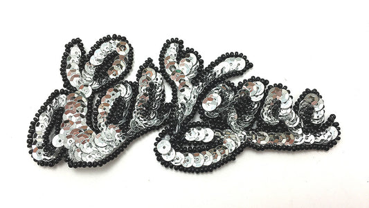 Choice of Color Las Vegas Attached Letters Silver or Gold Sequins and Black Beads 4.5" x 2"