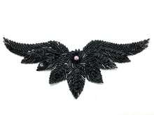 Load image into Gallery viewer, Designer Motif Wing Shaped with Black Beads, Sequins and Rhinestone 7.5&quot;x 3&quot;