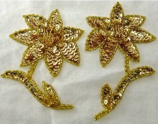Flower Pair with Gold Sequins and Beads 4.5" x 3"