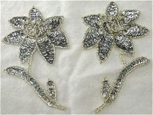 Load image into Gallery viewer, Flower Pair with Silver Sequins and Beads 4.5&quot; x 3&quot;
