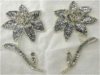 Flower Pair with Silver Sequins and Beads 4.5