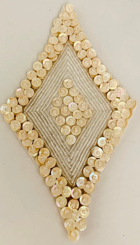 Designer Diamond with Beige raised sequins and Iridescent Beads 6.25" x 3.5"