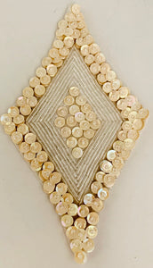 Designer Triangle with Beige raised sequins and Iridescent Beads 6.25" x 3.5"