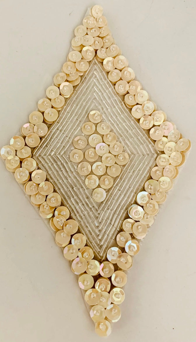 Designer Triangle with Beige raised sequins and Iridescent Beads 6.25