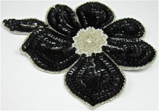 Flower Accent with Black Sequins and Silver Beads with Pearl Center 7" x 6"