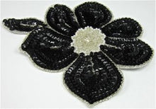 Load image into Gallery viewer, Flower Black Sequins and Silver Beads with Pearl Center 7&quot; x 6&quot;