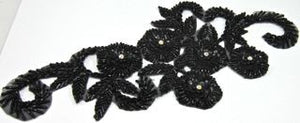 Flower with Black Beads and Rhinestones 10" x 4.5"