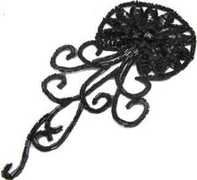 Load image into Gallery viewer, Flower Black Sequins and Beads with AB Rhinestone 8&quot; x 4&quot;