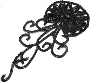 Flower Black Sequins and Beads with AB Rhinestone 8" x 4"