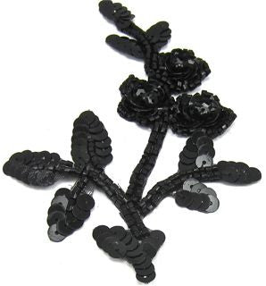 Flower Appliqué with Black Sequins and Beads 4" x 3"
