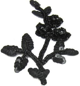 Flower with Black Sequins and Beads 4" x 3"