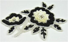 Load image into Gallery viewer, Flower with Black and White Sequins and Beads with Rhinestones 5&quot; x 4&quot;