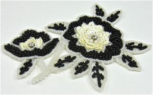 Flower with Black and White Sequins and Beads with Rhinestones 5" x 4"