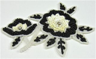 Flower with Black and White Sequins and Beads with Rhinestones 5