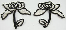 Load image into Gallery viewer, Flower Pair with Black and White Sequins and Beads