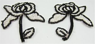Flower Pair with Black and White Sequins and Beads