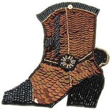 Load image into Gallery viewer, Boot Cowboy with Black and Bronze Sequins 4&quot;x 3&quot; &amp; 6&quot;x 3.5&quot;