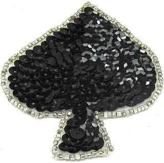 Spade with Black Sequins and Silver Beads 3" x 2"