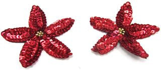 Flower Pair with Red Sequins and Gold Beads 3"