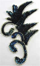 Load image into Gallery viewer, Leaf Single with Navy Blue Sequins and Silver Beads 7&quot; x 4&quot;
