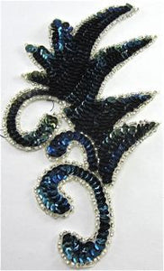 Leaf Single with Navy Blue Sequins and Silver Beads 7" x 4"