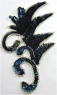 Leaf Single with Navy Blue Sequins and Silver Beads 7
