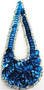 Designer Motif Large Teardrop with Royal Blue Sequins and Silver Beads 1.5" xv 4"