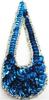 Designer Motif Large Teardrop with Royal Blue Sequins and Silver Beads 1.5