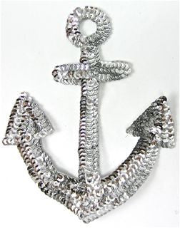 Anchor with Silver Sequins 5" x 6.5" - Sequinappliques.com