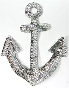 Anchor with Silver Sequins 5" x 6.5" - Sequinappliques.com