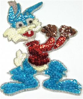 Rabbit Boxing Cartoon with Multicolored Sequins and Beads 6.5" x 4.5"