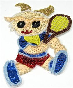 Tennis Player Goat with Multi Colored Sequins and Beads 4" x 6"