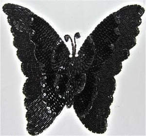 Butterfly with Black Sequins and Beads 7" x 7"