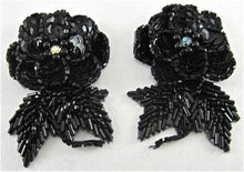 Load image into Gallery viewer, Flower Pair with Raised Black Sequins and AB Rhinestone 3&quot; x 2&quot;