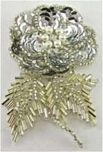 Load image into Gallery viewer, Flower Single with Silver Sequins and Beads with Pearl 3&quot; x 2&quot;