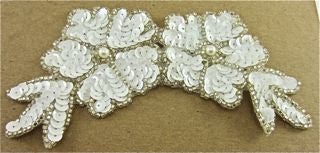 Flower with White Sequins and Silver Beads -Pearl Center 6" x 3"