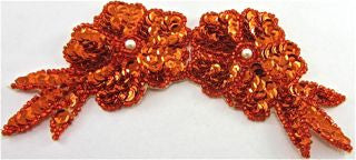 Flower Red Double with Pearl 6" x 3"