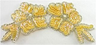 Flower Pale Yellow Sequins and Silver Beads 6" x 3"